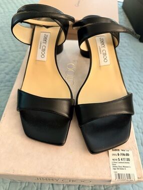 NWT Jimmy Choo Black Leather Open-Toe Ankle-Strap Sandals